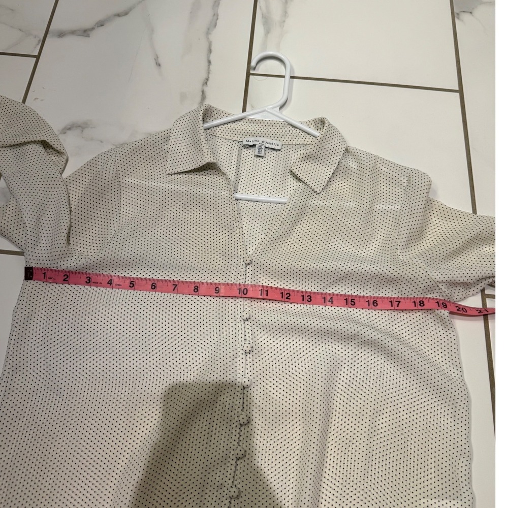 Maison d'Amelie Womens Button Front Blouse Size S Black White Long Sleeve - Picture 5 of 10